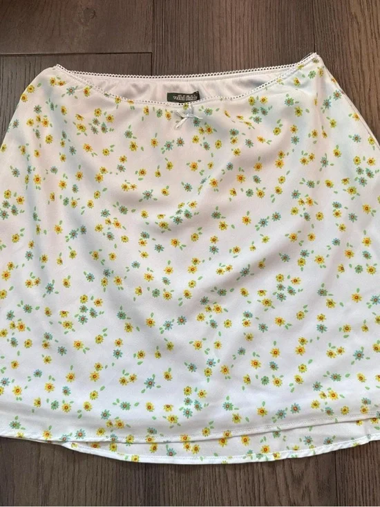 wild fable Light Blue Mini Skirt with Yellow Floral Print and Green Leaves - Picture 1 of 3